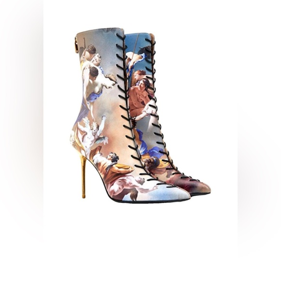Balmain Multicolor Artistic Print Heeled Uria Boots - Picture 1 of 16